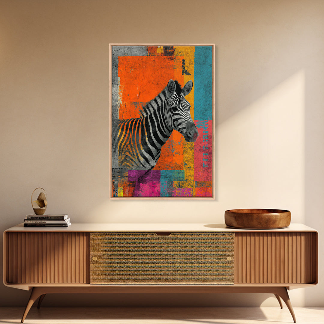 Zebra in Rainbow Pop Pattern Canvas Print, Pop Art, Painting, Living Room Decor, Fine Art, Pop, Apartment Decor, Dopamine Decor, POP-2x3-45