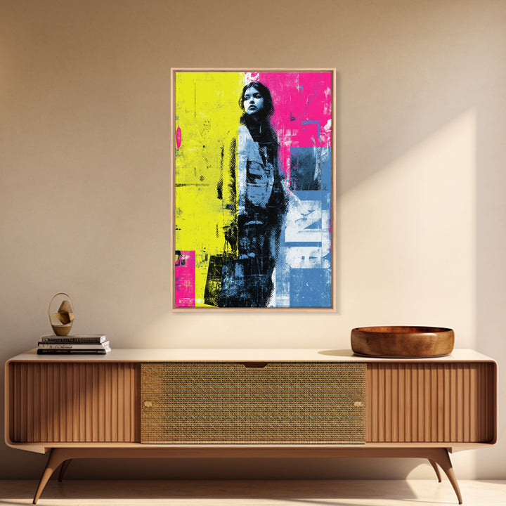 Shopping Bag Fashion Graphic Without Brands Framed Canvas Print, Pop Art, Neutral Decor, Living Room Decor, Abstract Art, Pop, POP-2x3-56