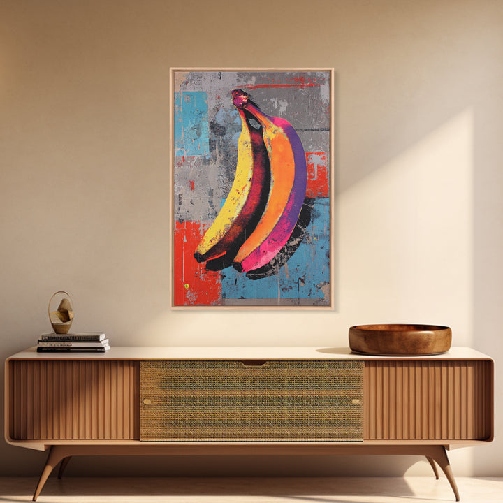 Bright Banana Still Life Canvas Print, Pop Art, Painting, Living Room Decor, Fine Art, Pop, Apartment Decor, Dopamine Decor, POP-2x3-58