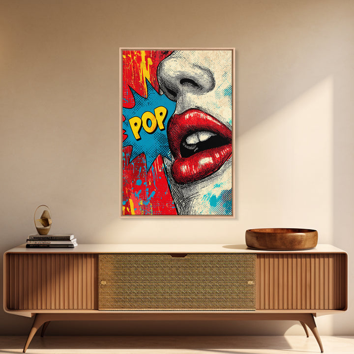 Bold Comic Lips Canvas Print, Pop Art, Canvas Wall Art, Living Room Decor, Oil Painting, Pop, Football Wall Art, Party Decor, POP-2x3-81