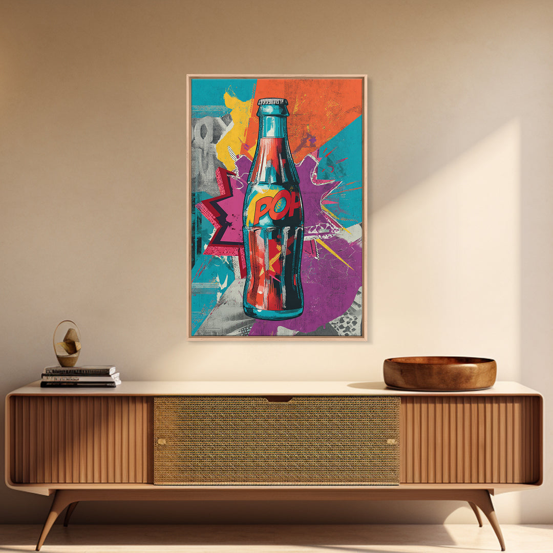Retro Soda Bottle Framed Canvas Print, Pop Art, Abstract Art, Living Room Decor, Pop, Party Decor, 3d Art, Graffiti Art, POP-2x3-83