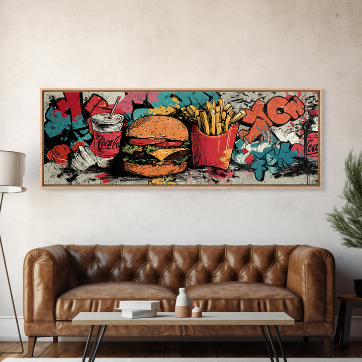 Hamburger and Fries Canvas Print, Pop Art, Mexican Art, Living Room Decor, Abstract Art, Pop, Neutral Decor, Modern Decor, POP-3x1-49