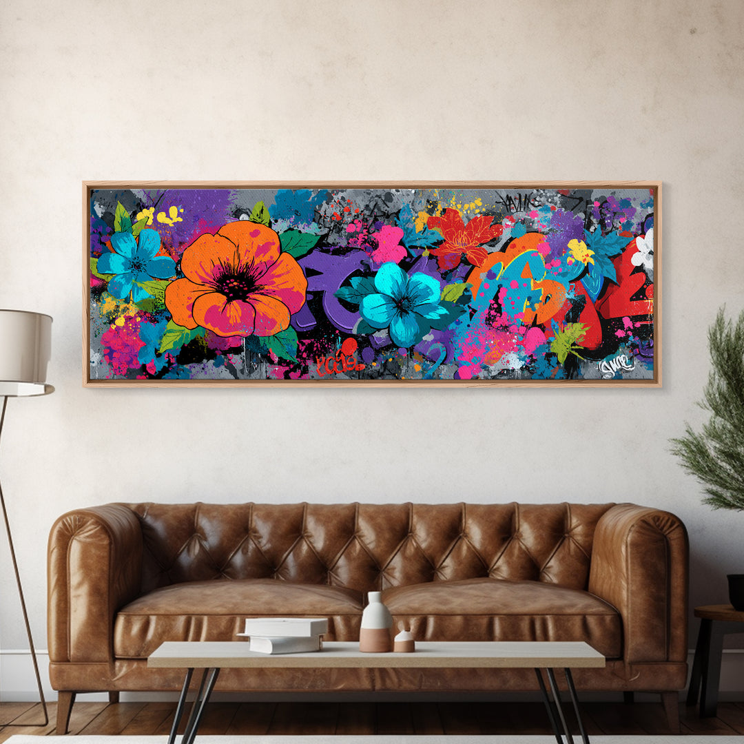 Bold Flower Power Composition Framed Canvas Print, Pop Art, Food Art, Living Room Decor, Watercolor Art, Pop, Fine Art Print, POP-3x1-57