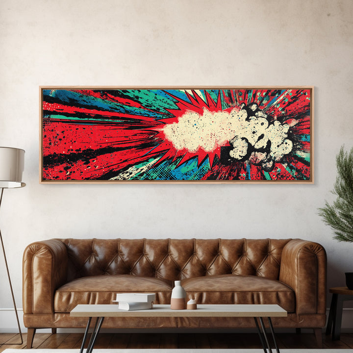 Exploding Starburst Shapes Without Text Framed Canvas Print, Pop Art, Portrait, Living Room Decor, Fine Art, Pop, Graffiti Art, POP-3x1-74