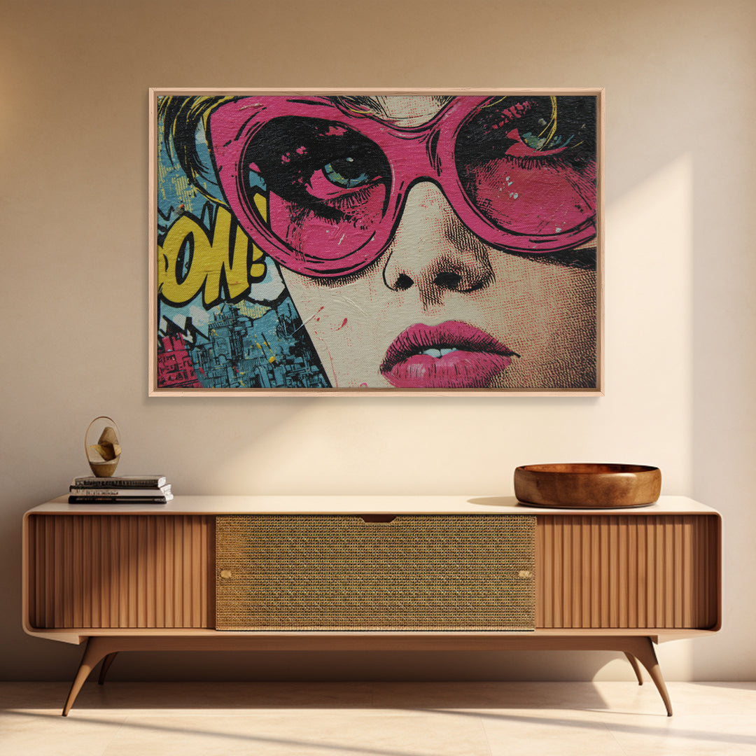 Glamorous Sunglasses Face Canvas Print, Pop Art, Original Art, Living Room Decor, Pop, Original Artwork, Football Wall Art, POP-3x2-12