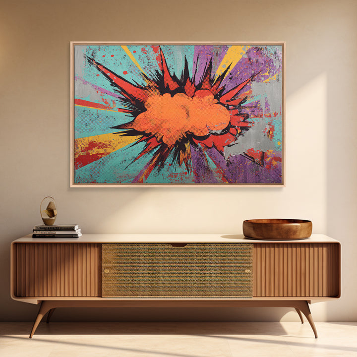 Exploding Starburst Shapes Without Text Framed Canvas Print, Pop Art, Custom Portrait, Living Room Decor, Fine Art, Pop, POP-3x2-14