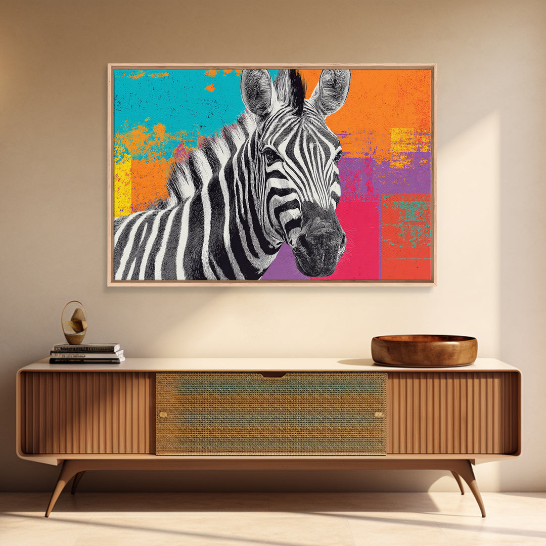 Zebra in Rainbow Pop Pattern Canvas Print, Pop Art, Portrait, Living Room Decor, Pop, Graffiti Art, Eclectic Home Decor, POP-3x2-17