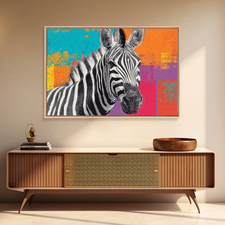Zebra in Rainbow Pop Pattern Canvas Print, Pop Art, Portrait, Living Room Decor, Pop, Graffiti Art, Eclectic Home Decor, POP-3x2-17