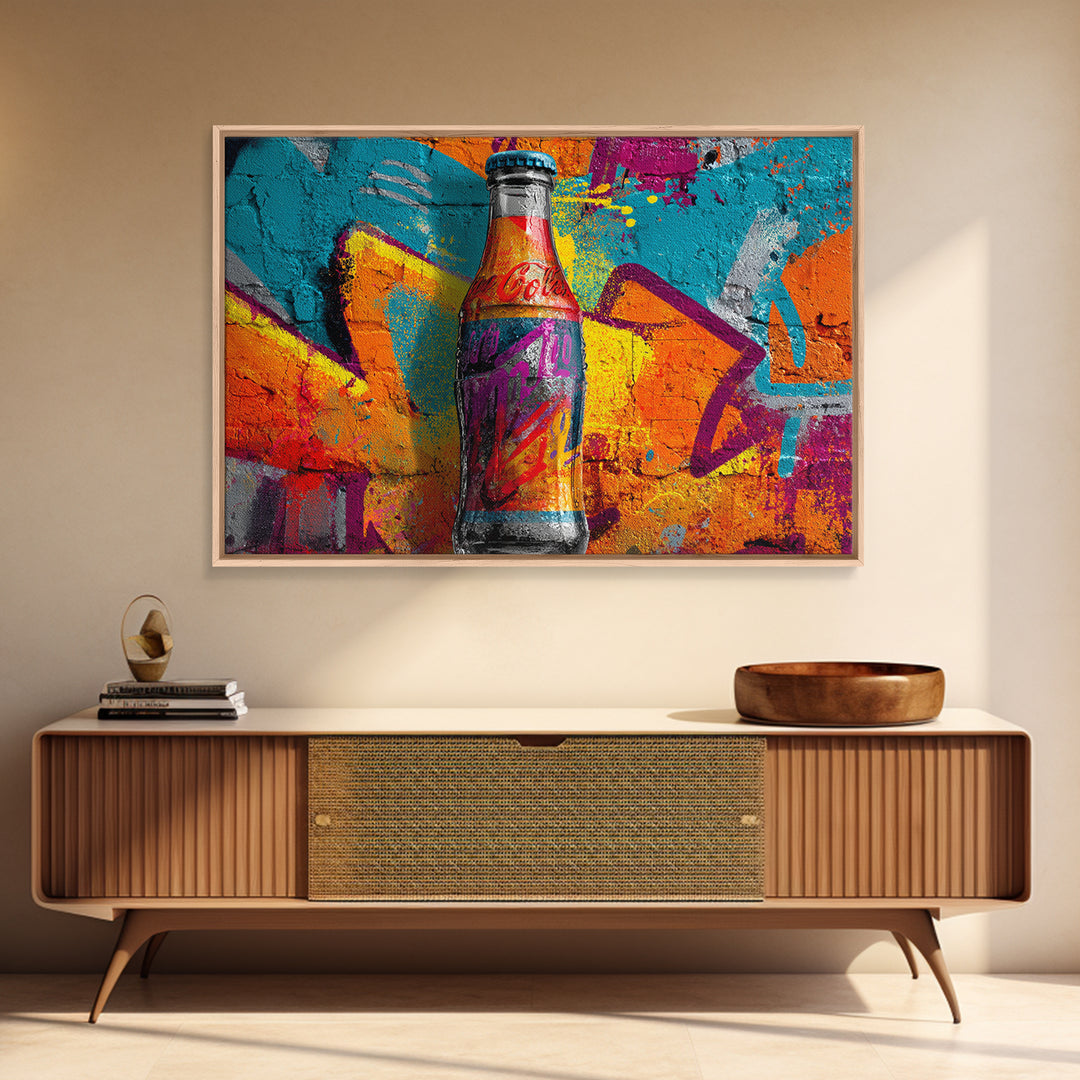 Retro Soda Bottle Framed Canvas Print, Pop Art, Art, Living Room Decor, Abstract Art, Pop, Bedroom Decor, Portrait, POP-3x2-55