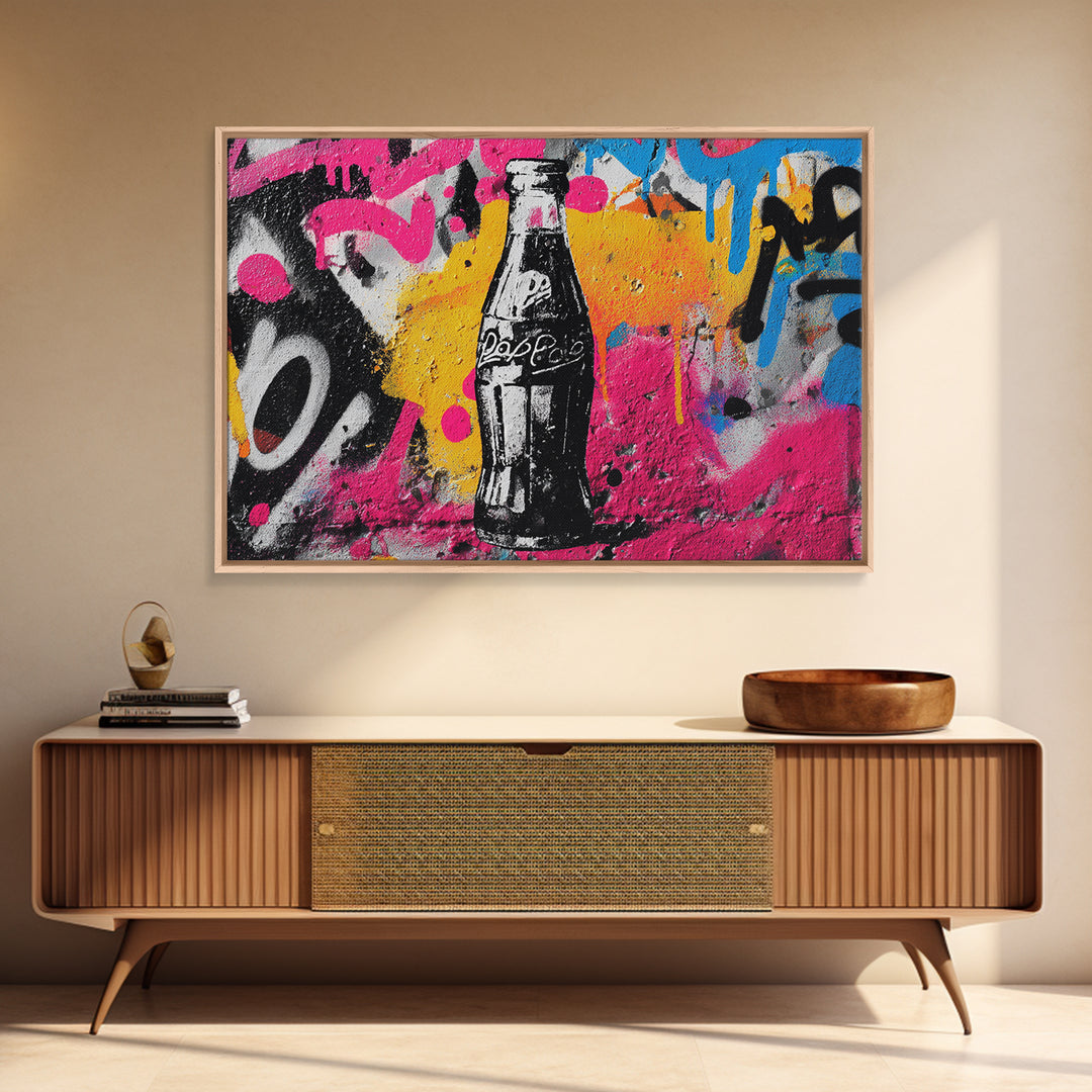 Retro Soda Bottle Framed Canvas Print, Pop Art, Home Decor, Living Room Decor, Fine Art, Pop, Canvas Wall Art, Abstract Art, POP-3x2-7