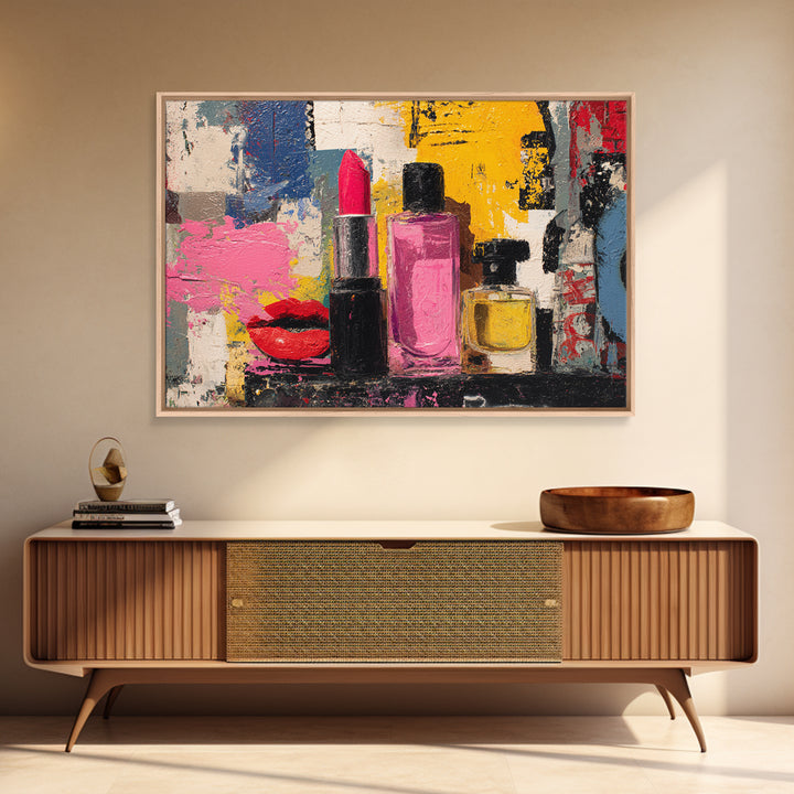 Lipstick and Perfume Fashion Still Life Canvas Print, Pop Art, Modern Decor, Living Room Decor, Fine Art, Pop, Home Decor, POP-3x2-72
