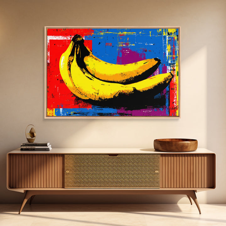 Bright Banana Still Life Framed Canvas Print, Pop Art, Canvas Painting, Living Room Decor, Fine Art, Pop, Statement Artwork, POP-3x2-78