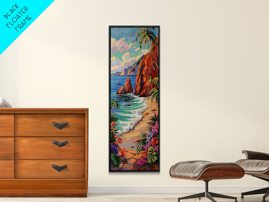 Colorful Hawaii Coastal Art Printed and Framed on Canvas, Beach House Wall Art Decor, Textured Canvas Painting, Modern Art for Living Room