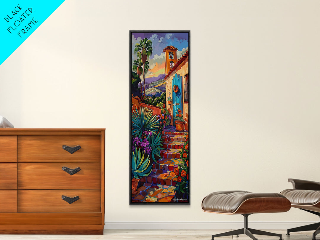 Contemporary Tuscan Style Oil Painting, Sunset Painting Framed and Printed on Canvas, Spanish Art, Living Room Wall Art Print, Mountain Art