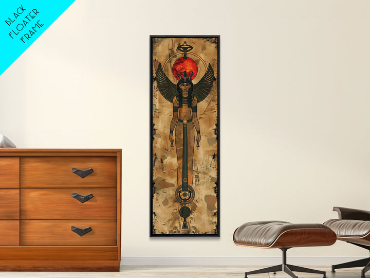 Egyptian Art Depiction of Goddess Isis - Framed Canvas Print, Midcentury Modern Wall Art, Skinny Art, Tall Art, Living Room Decor