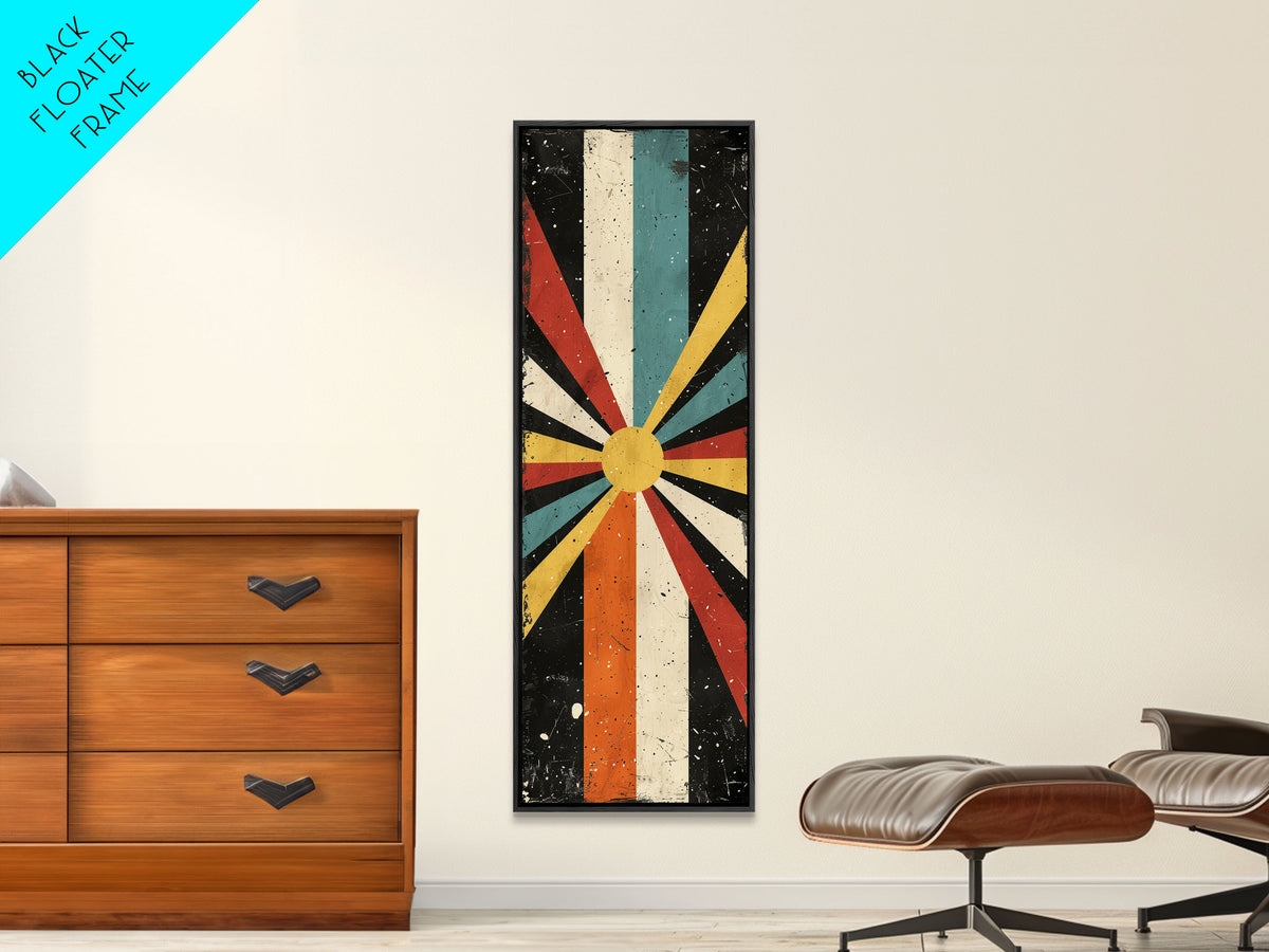 Midcentury Modern Sunburst Art, Framed Canvas Print, Retro, MCM Style, Vintage Style Wall Art, Skinny Art, Wood Frame Art