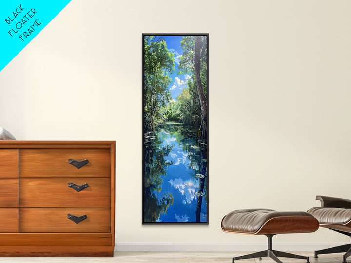 Majestic Waterfall In A Tropical Jungle Skinny Art Framed Canvas Print For Living Room Or Guest Room Wall Art