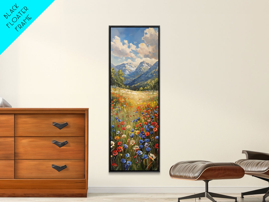 Idyllic Riverside Scene In A Deep Forest Gorge Skinny Art Framed Canvas Print For Living Room Or Guest Room Wall Art
