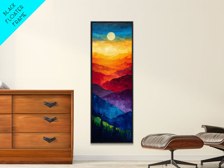 Colorful Mountains Under Moonlight - Framed Canvas Print, Skinny Tall Art, Wall Art for Living Room, Bedroom Decor, Landscape Painting, Panoramic Art