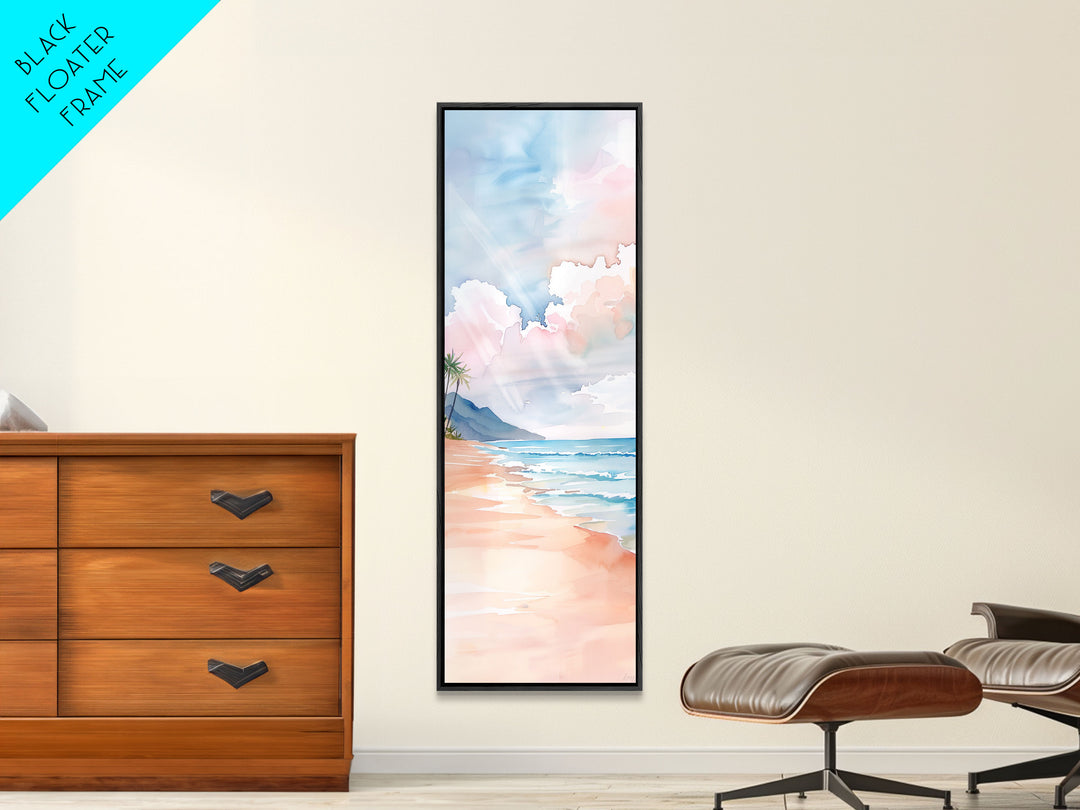 Gentle Shoreline Watercolor Art - Framed Canvas Print, Farmhouse Art, Boho Art, Skinny Art, Tall Art, Living Room Decor, Beach Wall Art for Home Decor