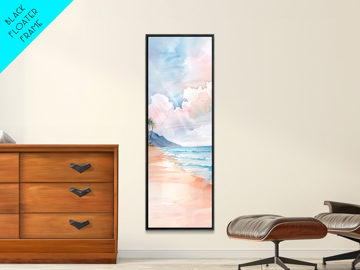 Gentle Shoreline Watercolor Art - Framed Canvas Print, Farmhouse Art, Boho Art, Skinny Art, Tall Art, Living Room Decor, Beach Wall Art for Home Decor