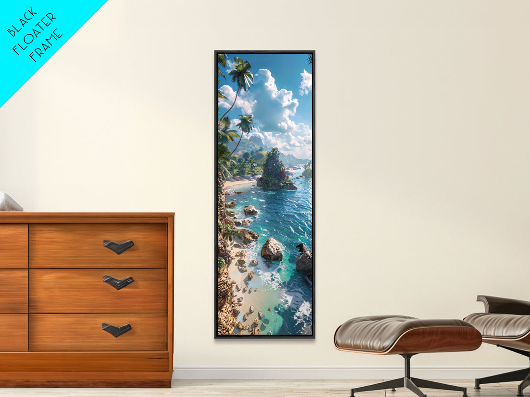 Idyllic Island Shoreline With Crystal Waters, Farmhouse Art For Modern Homes, Boho And Minimalist Wall Art In Tall Canvas Print