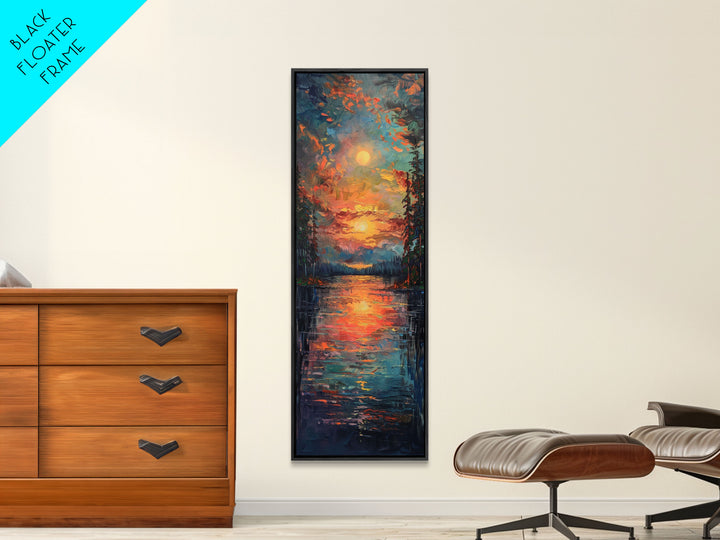 Radiant Sunrise Over Rolling Hills Vibrant Landscape Art Framed Canvas Print Tall Art Japanese Style Art