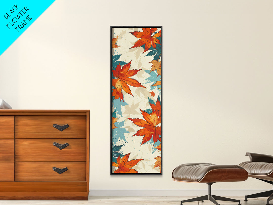 Japanese Autumn Leaves Canvas Print In Ukiyo-e Style, Traditional Woodblock Art, Framed Canvas Print, Tall Skinny Japanese Wall Art, Ready To Hang