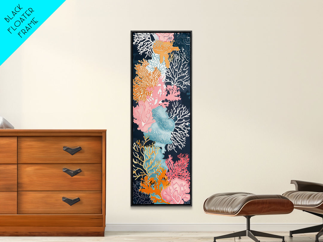 Intricate Coral Reef Art in Vibrant Colors on Tall Vertical Canvas Print Perfect for Underwater Sea Life-Themed Decor
