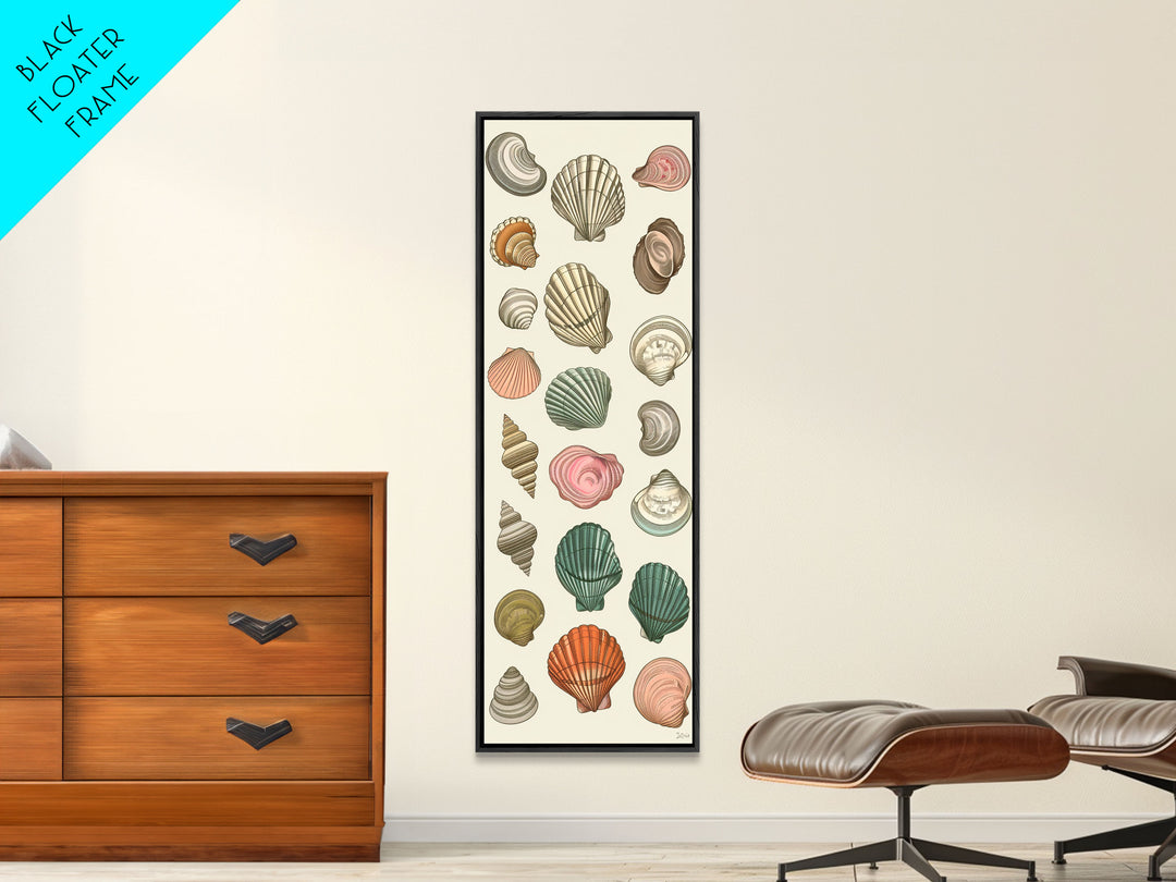 Elegant Sea Shell Collection in Vintage Style on Tall Vertical Canvas Print Perfect for Coastal-Themed Wall Decor