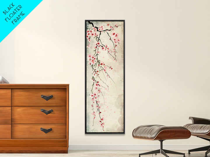 Cherry Blossoms, Full Bloom, Japanese Art, Skinny Art, Tall Art, Framed Canvas Print, Ukiyo-e Style