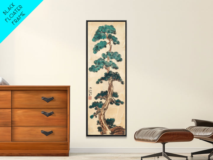 Japanese Pines Artistic Interpretation Tall Branches Skinny Art Tall Art Framed Canvas Print Japanese Style Art Ukiyo-e Art Wood Block Print Classic