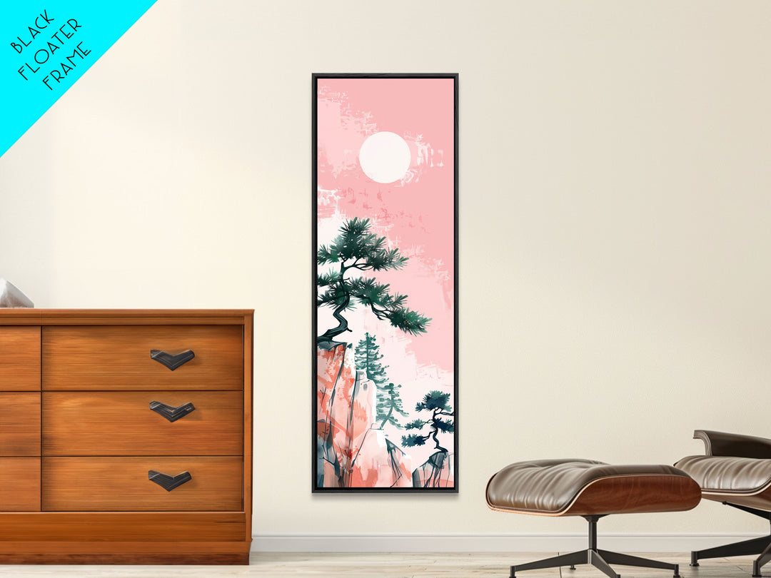 Ethereal Reeds In Windy Meadow Blush Tones Skinny Art Tall Art Framed Canvas Print Japanese Style Art Ukiyo-e Art Wood Block Print Nature