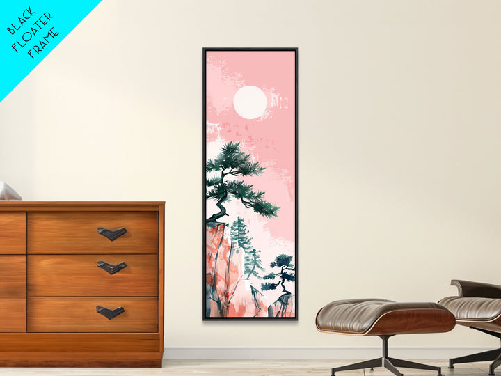 Ethereal Reeds In Windy Meadow Blush Tones Skinny Art Tall Art Framed Canvas Print Japanese Style Art Ukiyo-e Art Wood Block Print Nature