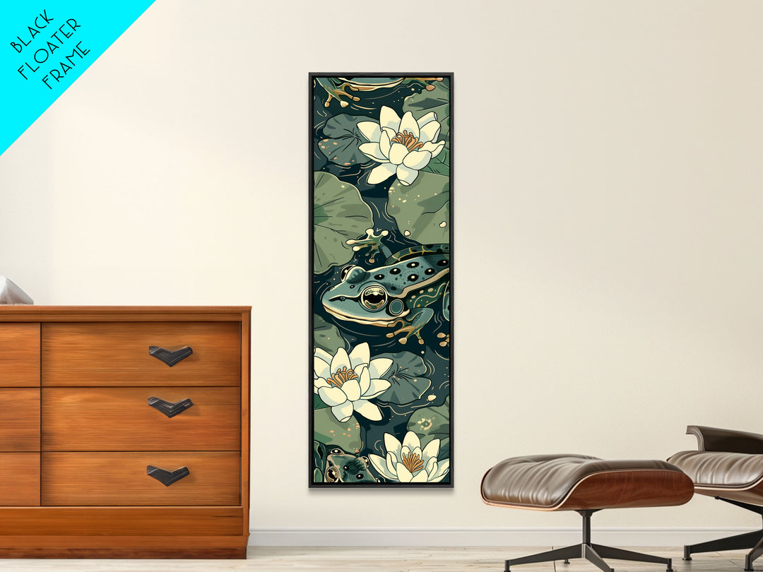 Elegant Japanese Peacock with Blossoms Tall Skinny Framed Canvas Print - Ukiyo-e Art Wall Décor