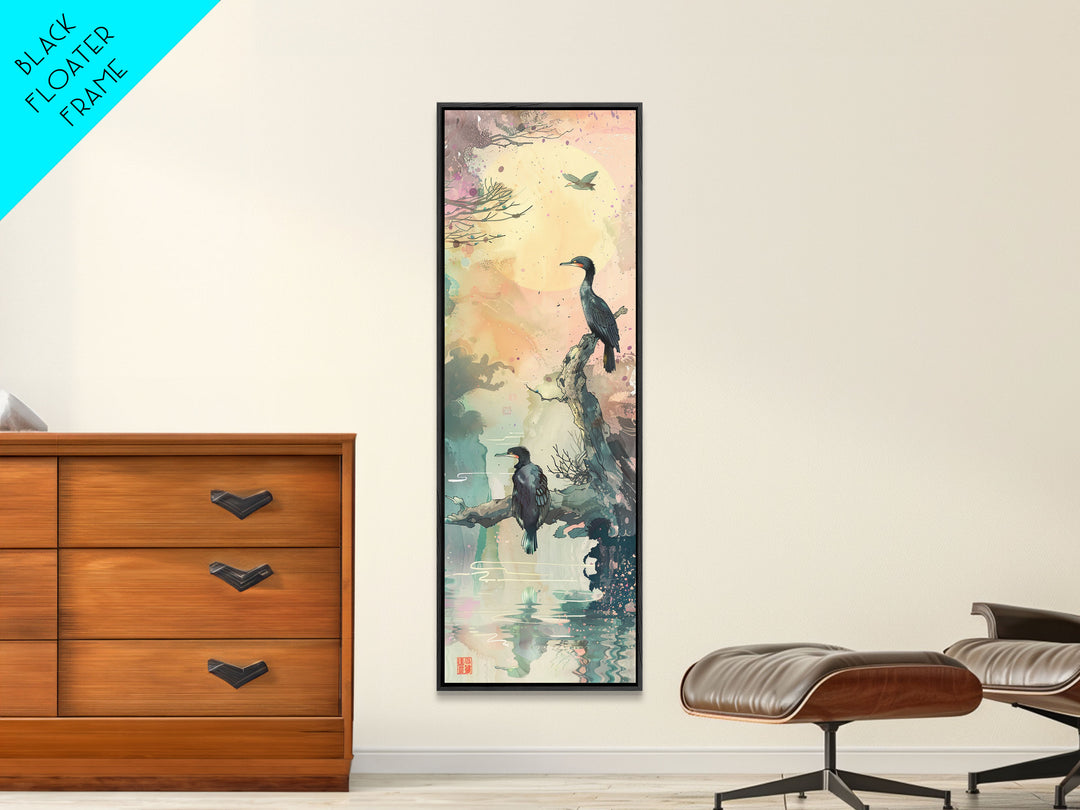 Orange Marigold Blossoms in Japanese Style Tall Skinny Framed Canvas Print - Ukiyo-e Wall Art