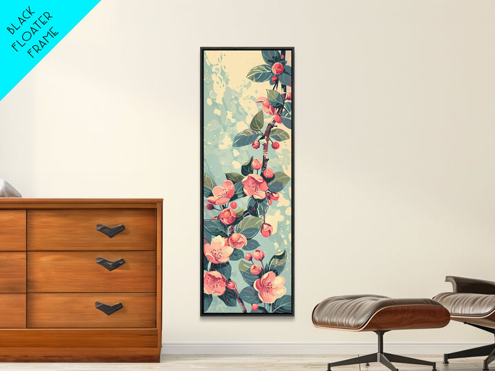Japanese Style Frogs and Lotus Flowers Framed Canvas Print - Tall Skinny Ukiyo-e Wall Art