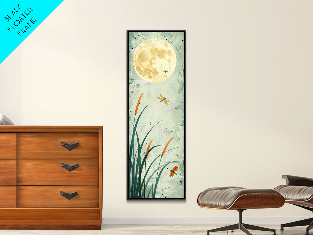 Serene Swans and Cherry Blossoms in Japanese Art Tall Skinny Framed Canvas Print - Wall Décor