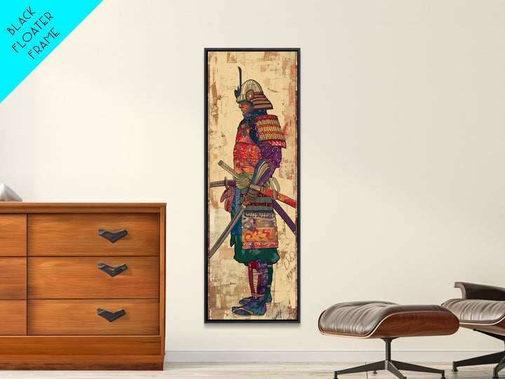 Samurai Warrior Traditional Japanese Armor Cultural Art On Framed Canvas Print Ukiyo-e Art Style Tall Skinny Wood Block Wall Decor