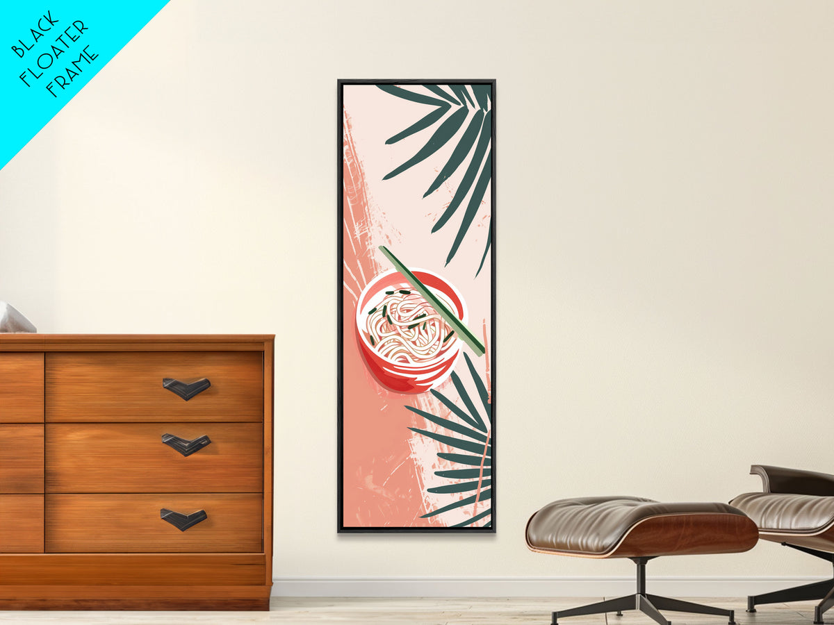 Ramen Noodles Japanese Cuisine Art On Framed Canvas Print In Ukiyo-e Style Tall Skinny Culinary Wood Block Wall Decor