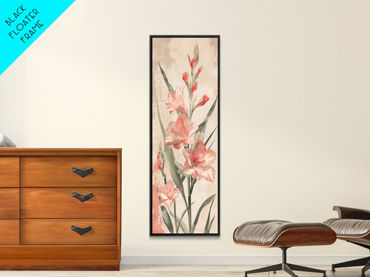 Canvas Print Soft Pink Gladiolus Flowers, Vintage-Inspired Floral Art For Bedroom Or Living Room, Romantic Wall Decoration