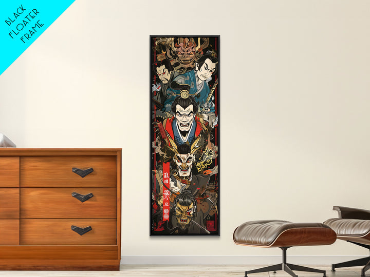Fierce Samurai Warriors With Oni Mask Tall Art Ukiyo-e Art Wood Block Print Framed Canvas Print