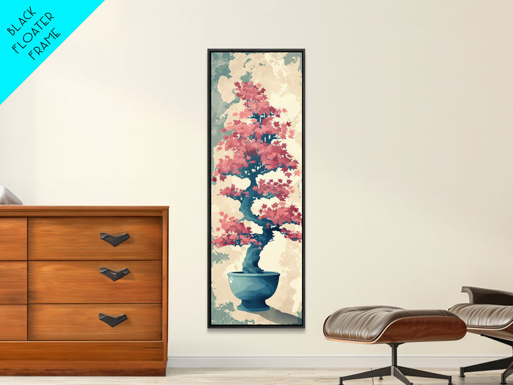 Maple Bonsai Tree In Pot With Soft Pastel Background Tall Art Ukiyo-e Art Framed Canvas Print