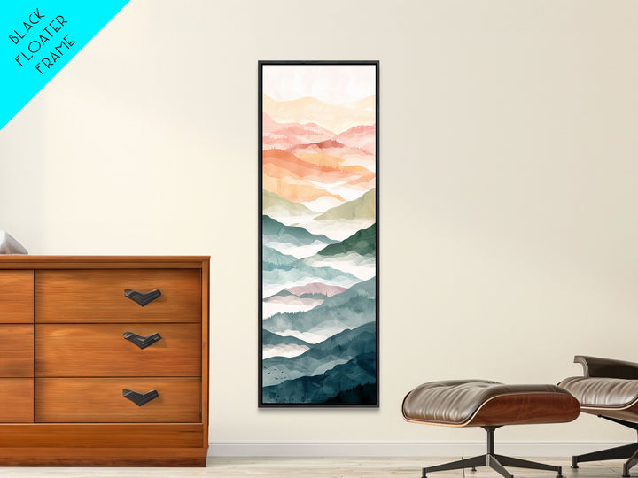Rolling Hills And Layered Mountains In Soft Pastel Hues Ukiyo-e Wood Block Print Skinny Art Framed Canvas Print