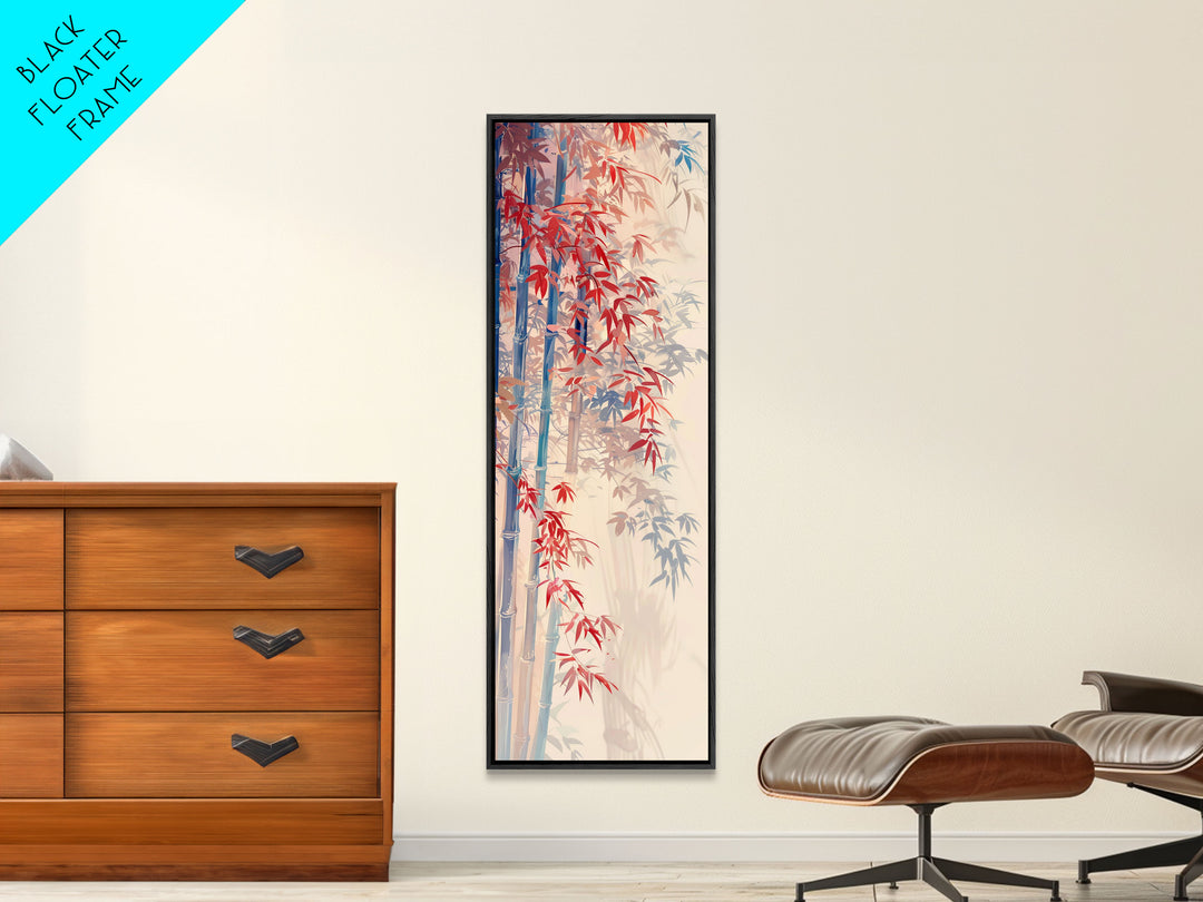 Graceful Bamboo Stalks And Red Leaves In Gentle Wind Ukiyo-e Tall Skinny Wood Block Framed Canvas Print Japanese Style Art