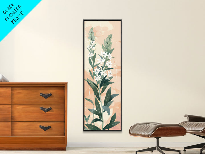 Elegant White Flowers On Tall Stems With Soft Background For Modern Wall Art Decor Ukiyo-e Japanese Style Art Framed Canvas Print