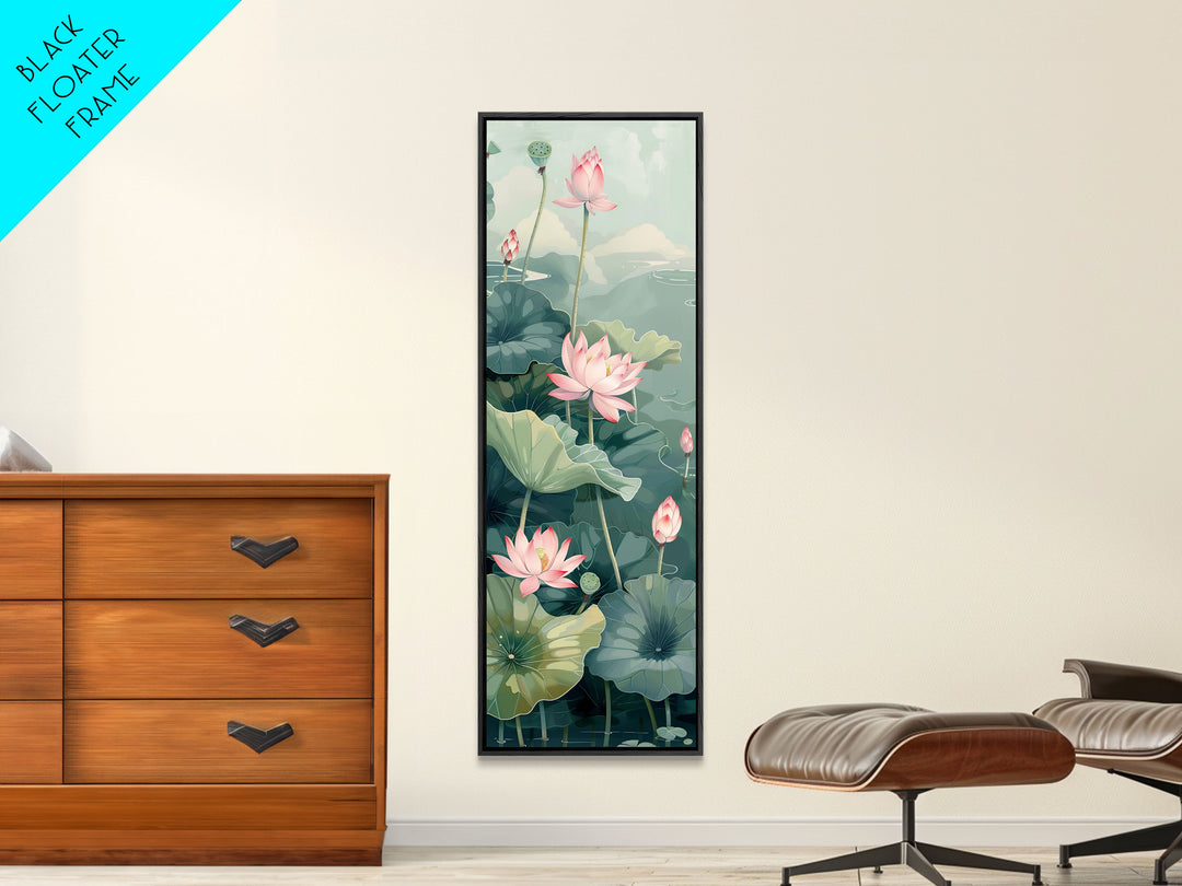 Tranquil Lotus Flowers And Large Green Leaves In Pond For Calming Nature Wall Art Ukiyo-e Japanese Style Art Canvas Print