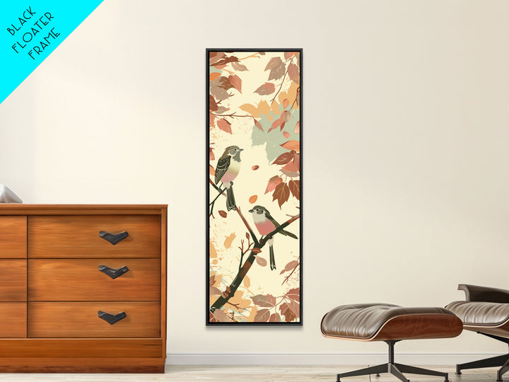 Charming Small Birds On Autumn Branches For Cozy Fall-Themed Wall Art Japanese Style Framed Canvas Print