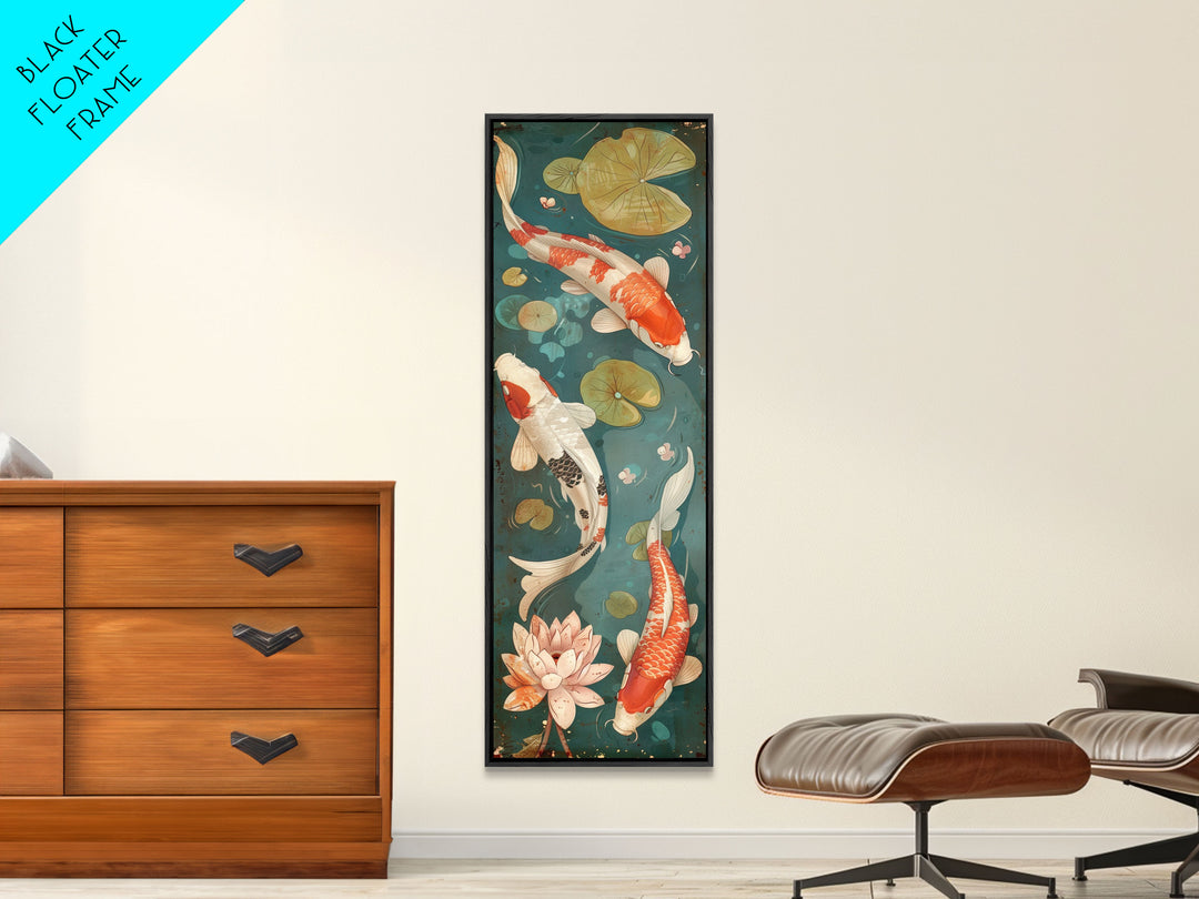 Graceful Koi Fish Swimming Among Lotus Flowers For Zen-Inspired Wall Art Japanese Style Framed Canvas Print