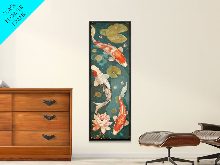 Graceful Koi Fish Swimming Among Lotus Flowers For Zen-Inspired Wall Art Japanese Style Framed Canvas Print